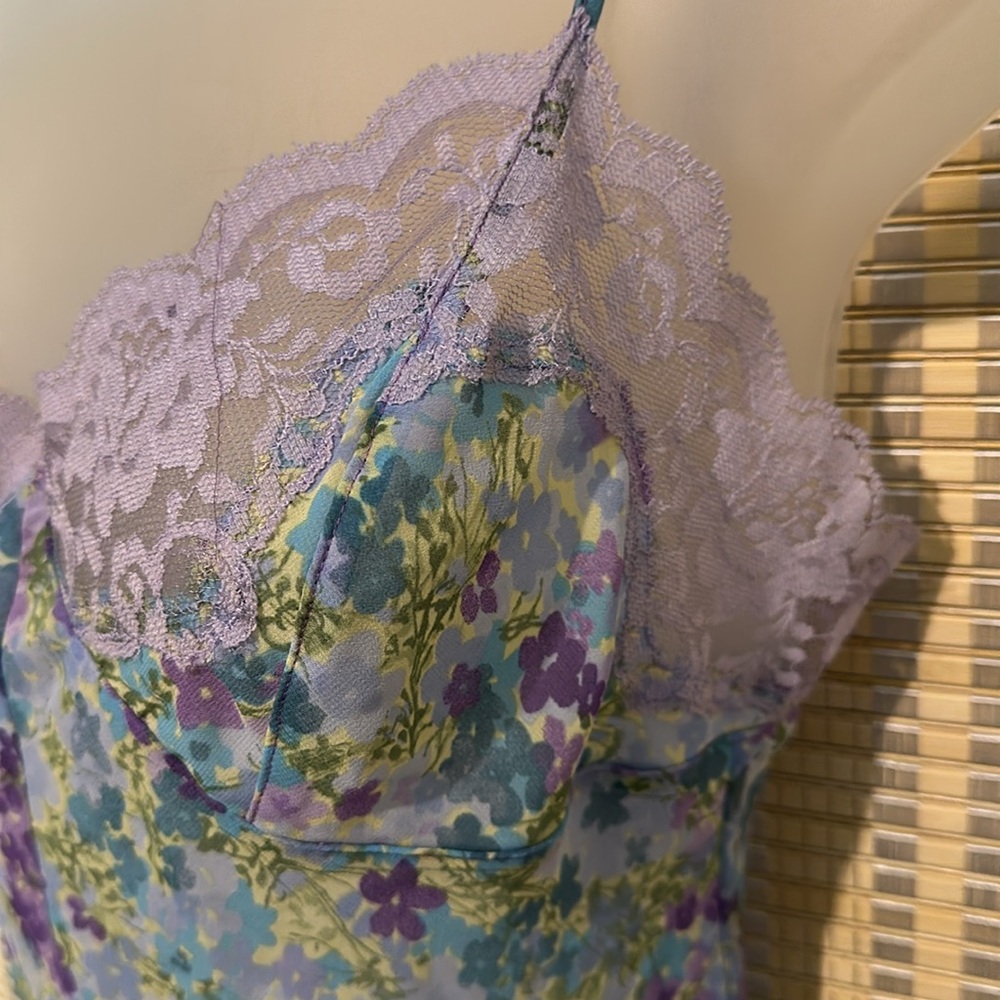 Victoria's Secret Semi Sheer Blue Floral One Piece Bodysuit Teddy Camisole Small - Picture 10 of 16